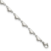 Chisel Stainless Steel Polished Hearts 9 inch Anklet Plus 1 inch Extension